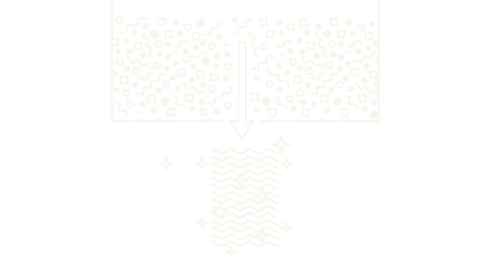 Line drawing of a container of mixed particles and debris funnelling down through a wide arrow into a clean band of purified genetic strands.