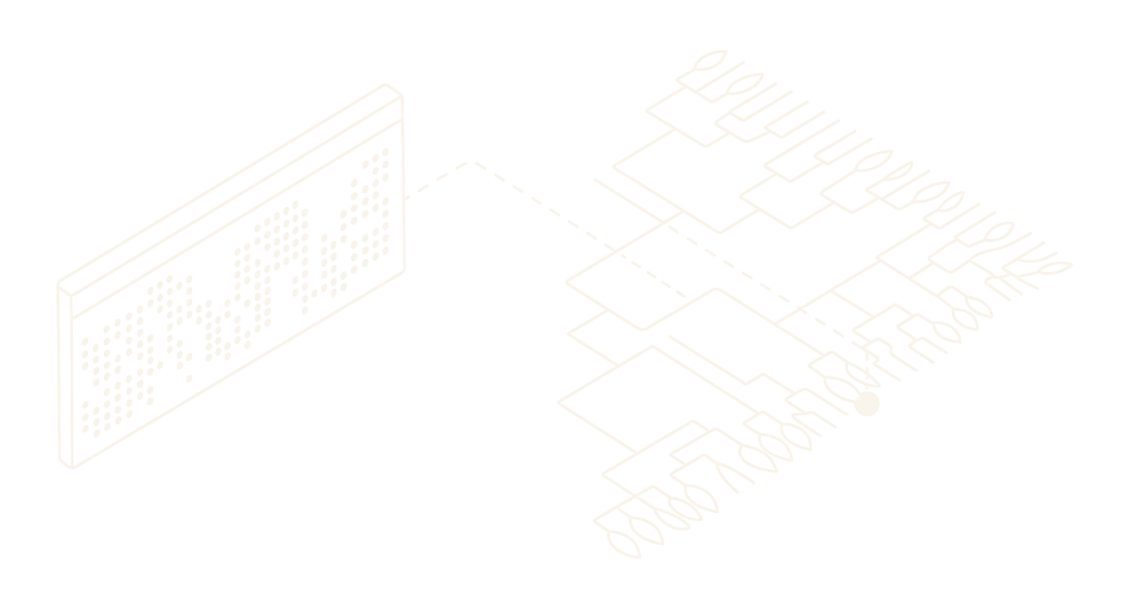 Line drawing of a panel of sequence data linked by a dashed line to a branching taxonomic tree, with one branch tip marked.