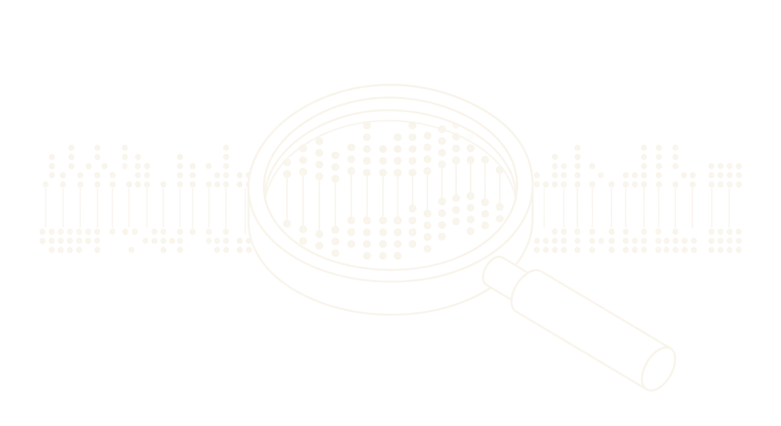 Line drawing of a magnifying glass held over a long strip of sequence data, enlarging one region of it.